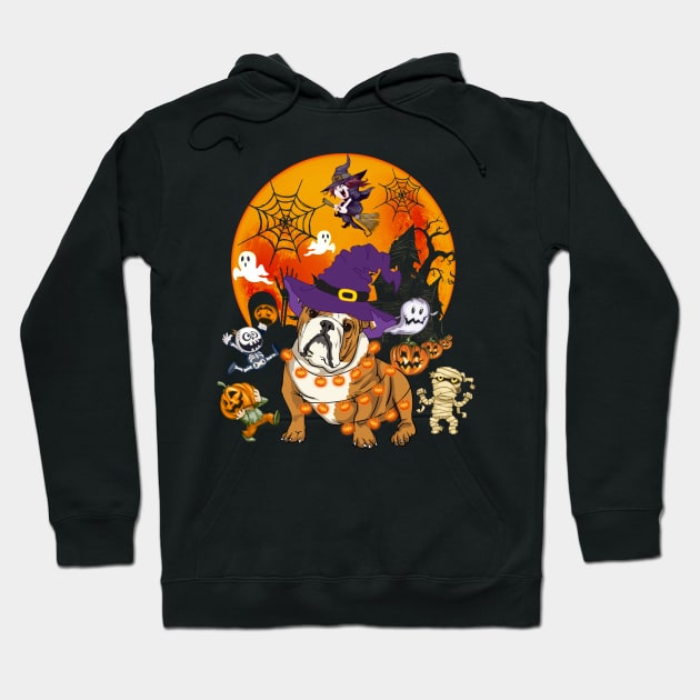 Bulldog Witch Funny Dog Halloween Hoodie by Margaretsantana